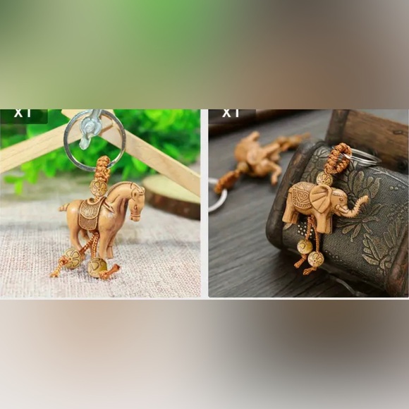 TN Botty Accessories - Carved Wood Animal Keychain or Bag Charm — Elephant or Horse